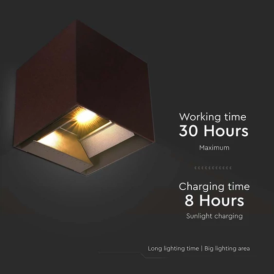 V-TAC 9W COB LED szolár fali Corten lámpa, szenzorral, állítható színhőmérséklettel - SKU 23824