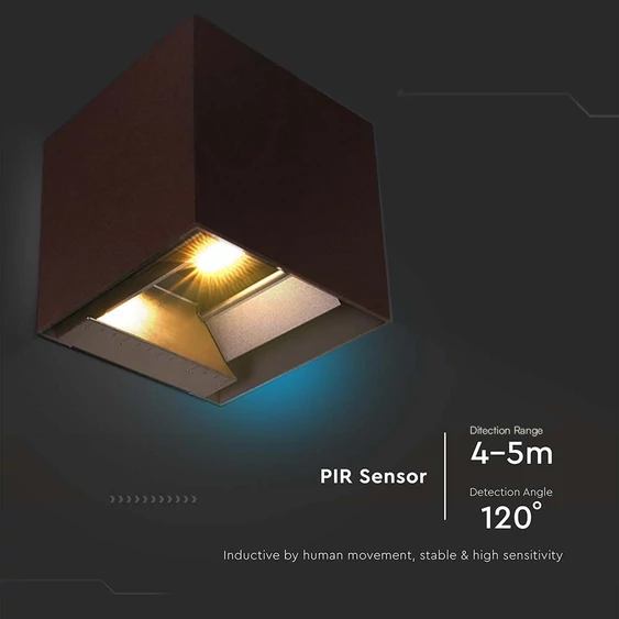 V-TAC 9W COB LED szolár fali Corten lámpa, szenzorral, állítható színhőmérséklettel - SKU 23824