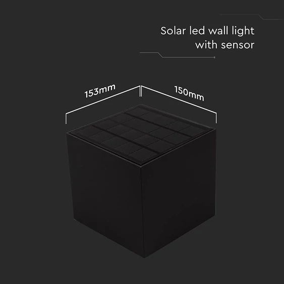 V-TAC 9W COB LED szolár fali fekete lámpa, szenzorral, állítható színhőmérséklettel - SKU 23770