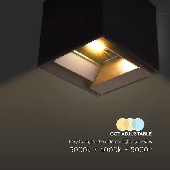 V-TAC 9W COB LED szolár fali fekete lámpa, szenzorral, állítható színhőmérséklettel - SKU 23770