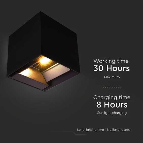 V-TAC 9W COB LED szolár fali fekete lámpa, szenzorral, állítható színhőmérséklettel - SKU 23770