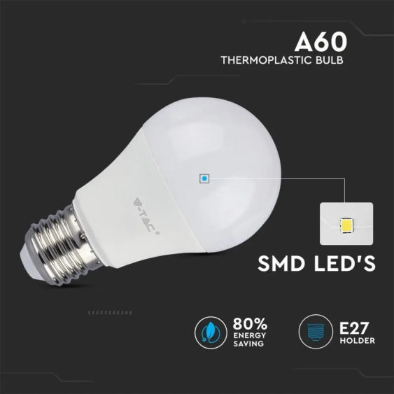 V-TAC 9W E27 természetes fehér LED égő - SKU 7261