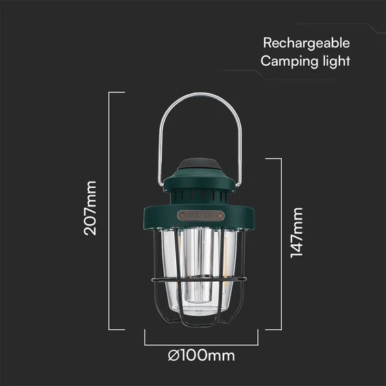 V-TAC akkumulátoros kempinglámpa, 3W SMD és 2W lángimitáló, állítható színhőmérséklettel - SKU 23337