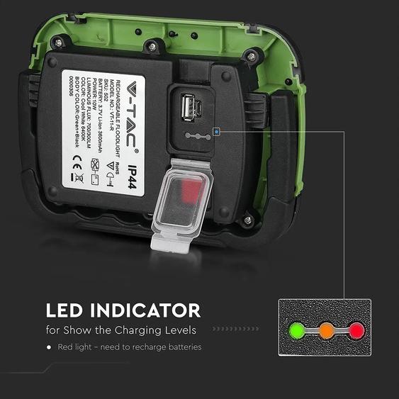 V-TAC akkumulátoros LED reflektor 10W természetes fehér 3600 mAh SOS funkció - SKU 20037