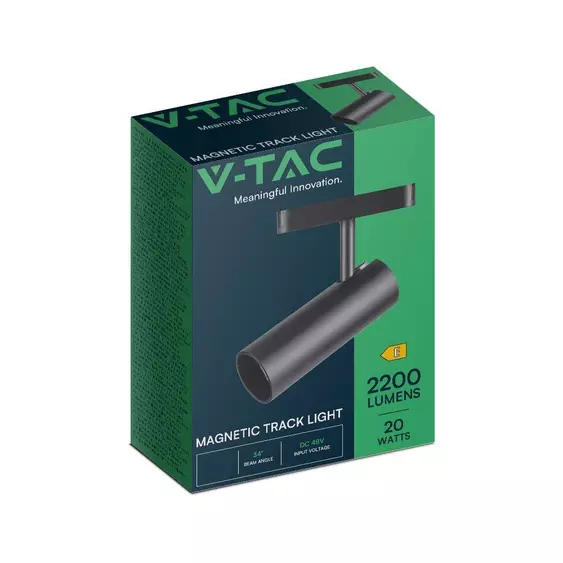 V-TAC állítható 20W spot LED lámpatest Slim 48V mágneses sínhez, hideg fehér - SKU 10256