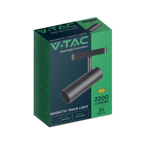 V-TAC állítható 20W spot LED lámpatest Slim 48V mágneses sínhez, természetes fehér - SKU 10254