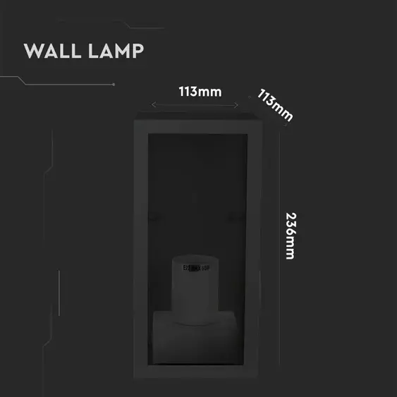V-TAC alumínium kültéri fali lámpa, matt fekete, E27 foglalattal - SKU 8517