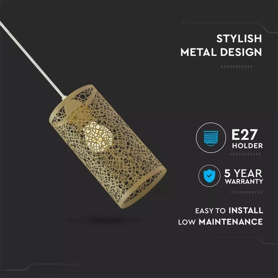 V-TAC arany fém búrás csillár, függeszték E27 foglalattal - SKU 3824