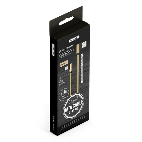 V-TAC arany, USB - Micro USB 1m hálózati kábel - SKU 8637