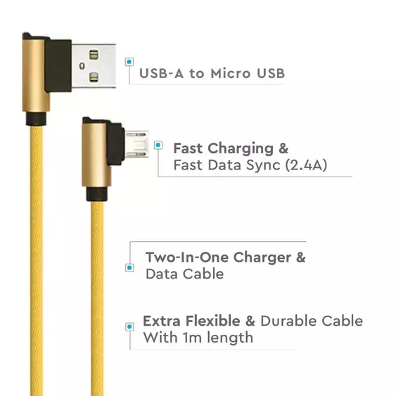 V-TAC arany, USB - Micro USB 1m hálózati kábel - SKU 8637