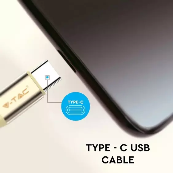 V-TAC arany, USB - Type-C 1m hálózati kábel - SKU 8499