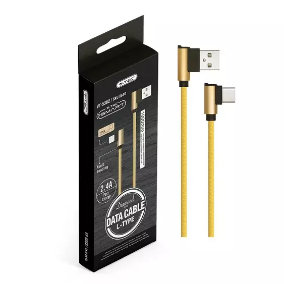 V-TAC arany, USB - Type-C 1m hálózati kábel - SKU 8640
