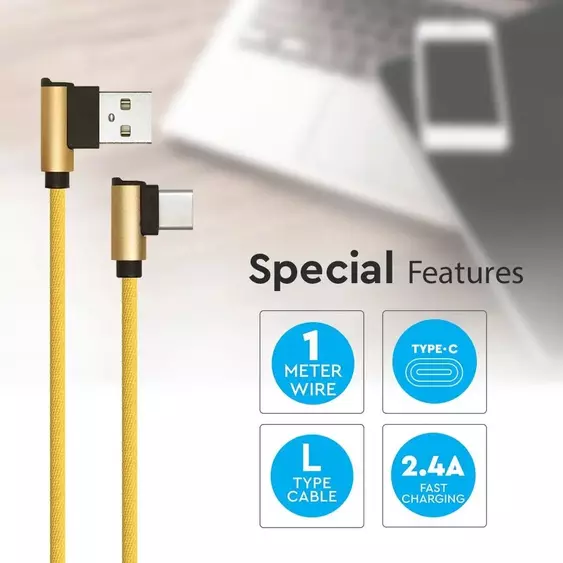 V-TAC arany, USB - Type-C 1m hálózati kábel - SKU 8640