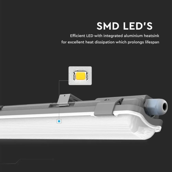 V-TAC armatúra LED fénycsővel 120cm 18W IP65 természetes fehér - SKU 6459