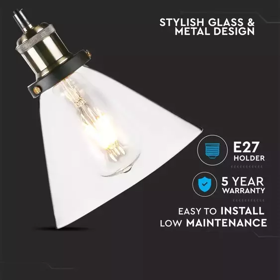 V-TAC átlátszó üveg csillár, függeszték E27 foglalattal - SKU 3738