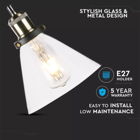 V-TAC átlátszó üveg csillár, függeszték E27 foglalattal - SKU 3738
