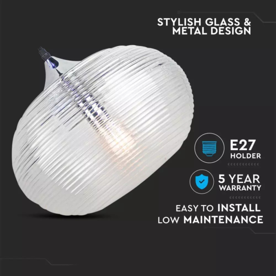 V-TAC átlátszó üveg csillár, függeszték E27 foglalattal - SKU 3879
