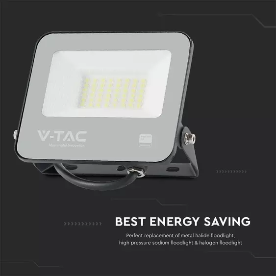 V-TAC B-széria LED reflektor 30W hideg fehér 185 Lm/W, fekete ház - SKU 9891