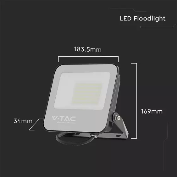 V-TAC B-széria LED reflektor 50W hideg fehér 185 Lm/W, fekete ház - SKU 9893