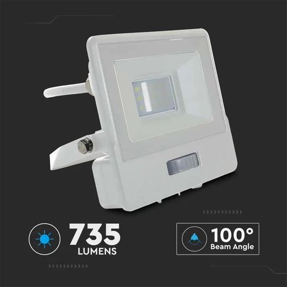 V-TAC beépített mozgásérzékelős LED reflektor 10W meleg fehér, fehér házzal - SKU 20292