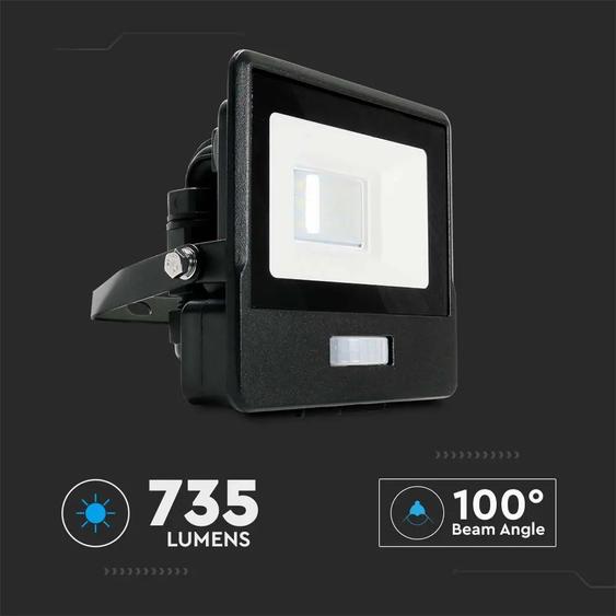 V-TAC beépített mozgásérzékelős LED reflektor 10W meleg fehér, fekete házzal - SKU 20256