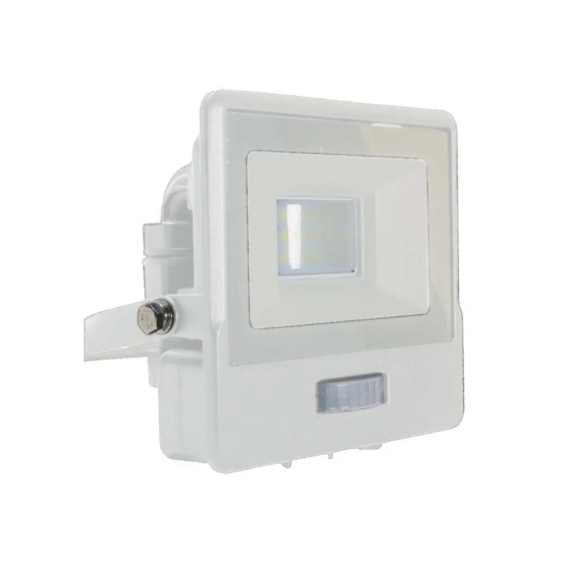 V-TAC beépített mozgásérzékelős LED reflektor 10W természetes fehér, fehér házzal - SKU 20269