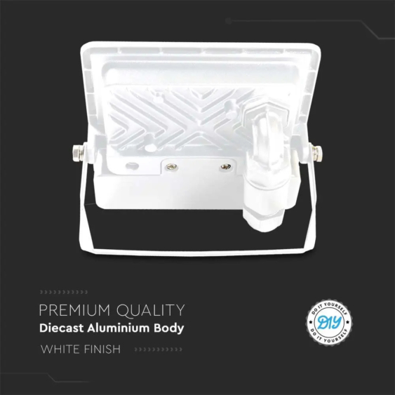 V-TAC beépített mozgásérzékelős LED reflektor 20W meleg fehér, fehér házzal - SKU 20271