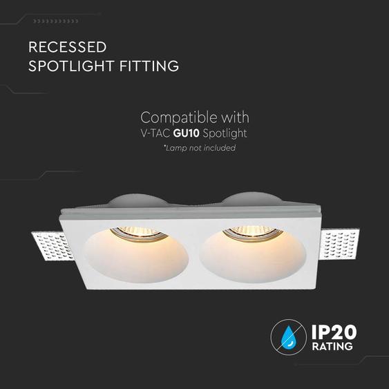 V-TAC beépíthető 2xGU10 LED gipsz spotlámpa keret, kettes keret - SKU 6762