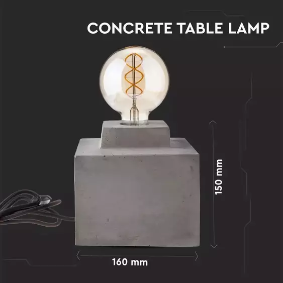 V-TAC beton asztali lámpa, szögletes, E27 foglalattal - SKU 3851