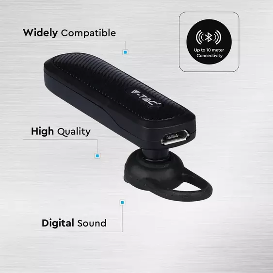 V-TAC Bluetooth fülhallgató, fekete - SKU 7700