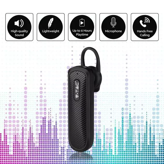 V-TAC Bluetooth fülhallgató, fekete - SKU 7700