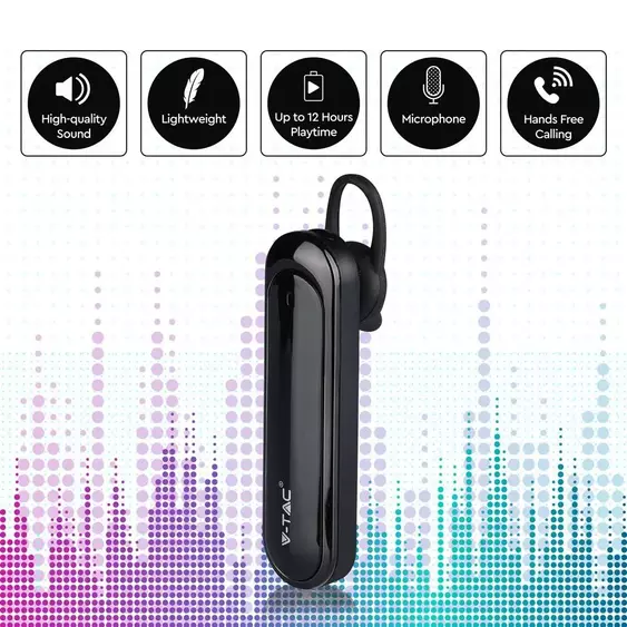 V-TAC Bluetooth fülhallgató, fekete - SKU 7702