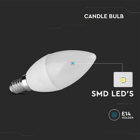 V-TAC C37 6.5W E14 hideg fehér LED gyertya égő - SKU 211131