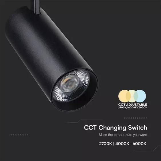 V-TAC COB LED sínes spotlámpa, 40W, 3in1 színhőmérséklet, fekete házzal - SKU 8842