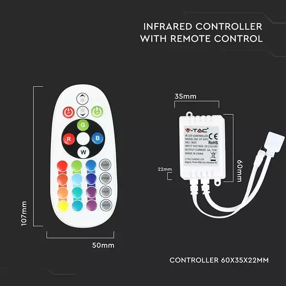 V-TAC COB LED szalag szett IP20, 672 db/m RGB, DC 24V - SKU 2972