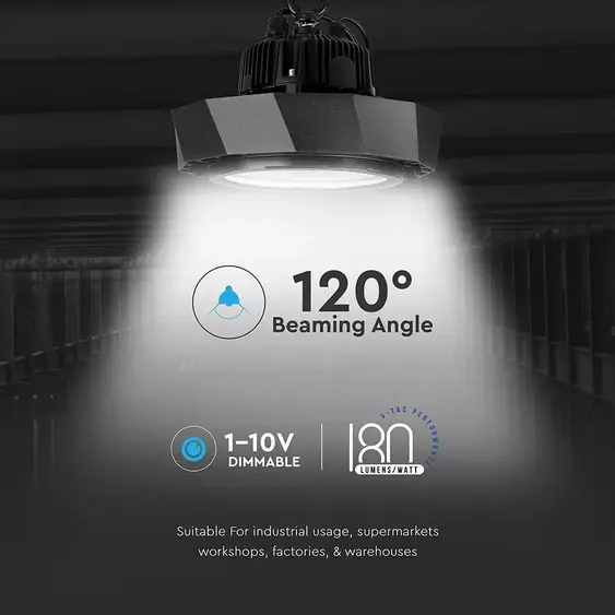 V-TAC csarnokvilágító LED lámpa dimmelhető 100W 180lm/W 120° hideg fehér - SKU 567