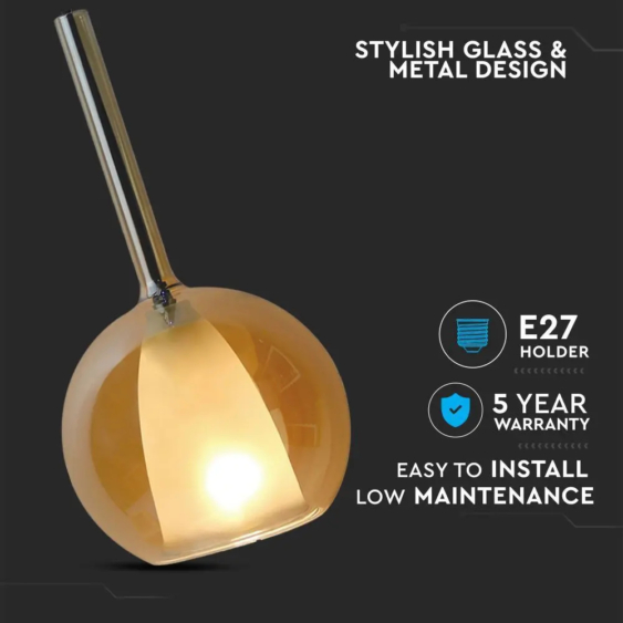 V-TAC csillár, dupla üveg búrával (borostyán+fehér) függeszték E27 foglalattal - SKU 3878