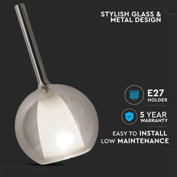 V-TAC csillár, dupla üveg búrával (füstözött+fehér) függeszték E27 foglalattal - SKU 3877