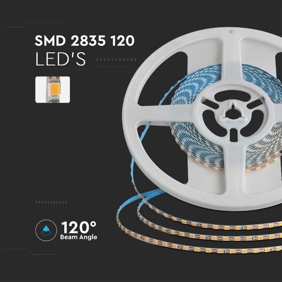 V-TAC DC24V 3mm széles LED szalag, SMD 2835, 120 LED/m, kettős PCB, Hideg fehér - SKU 23026