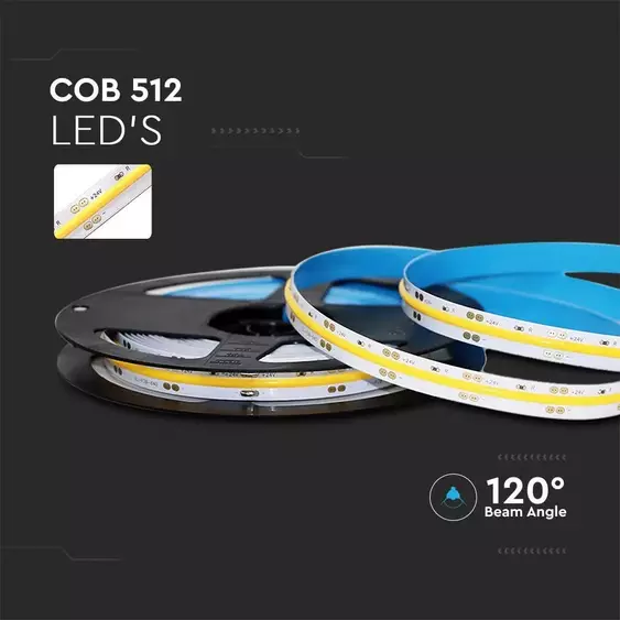 V-TAC DC24V COB LED szalag IP20, 512 db/m hideg fehér - SKU 212651