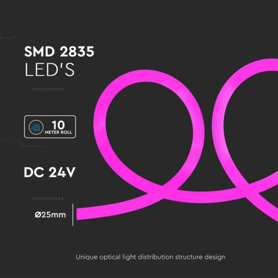 V-TAC DC24V henger alakú LED neon szalag IP65 SMD 2835 chip pink színű - SKU 6874