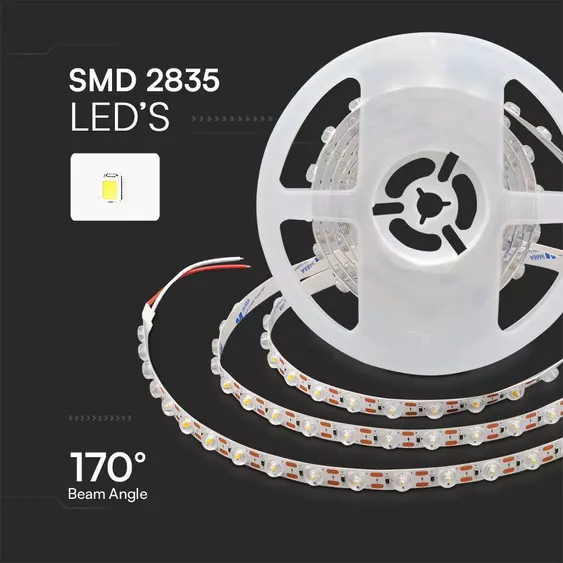 V-TAC DC24V LED szalag, SMD 2835, 48 LED/m lencsével, hideg fehér - SKU 23336