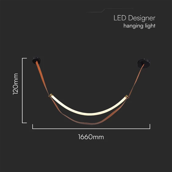 V-TAC Designer 12W LED szalagcsillár, barna színű szalaggal, meleg fehér - SKU 23375