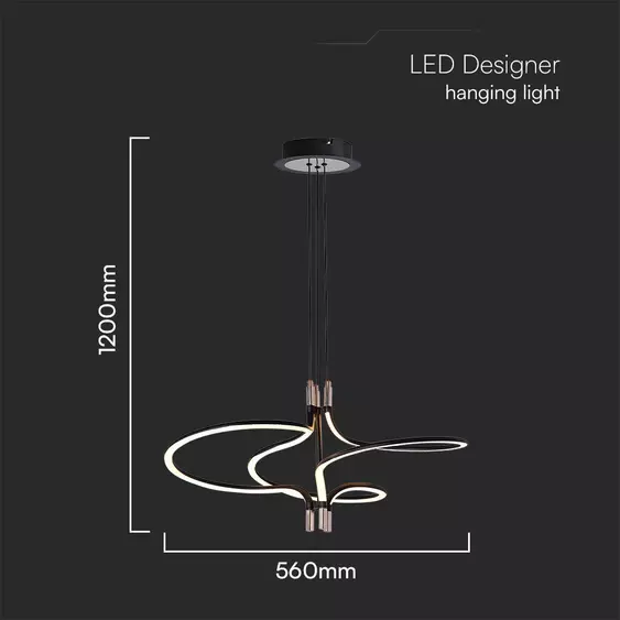 V-TAC Designer 30W LED csillár, arany és fekete színű házzal, meleg fehér - SKU 23370