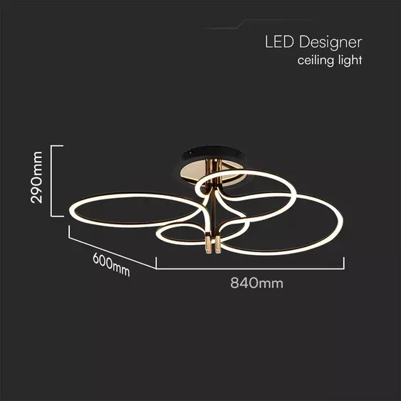 V-TAC Designer 36W LED mennyezeti lámpa, arany és fekete színű házzal, meleg fehér - SKU 23371