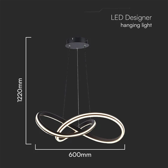 V-TAC Designer 40W LED csillár, fekete színű házzal, állítható színhőmérséklettel - SKU 23373