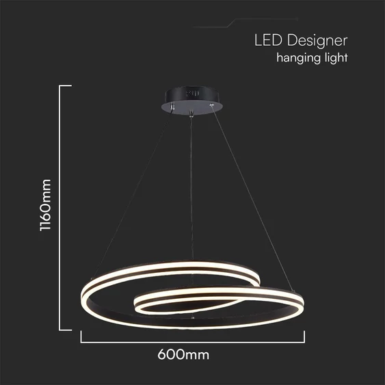 V-TAC Designer 40W LED csillár, fekete színű házzal, állítható színhőmérséklettel - SKU 23374