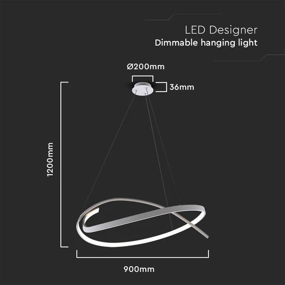 V-TAC Designer 48W spirál csillár, dimmelhető, természetes fehér, 105 Lm/W - SKU 14997