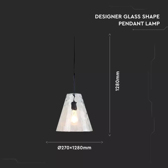 V-TAC designer átlátszó üveg csillár, függeszték E27 foglalattal - SKU 3881