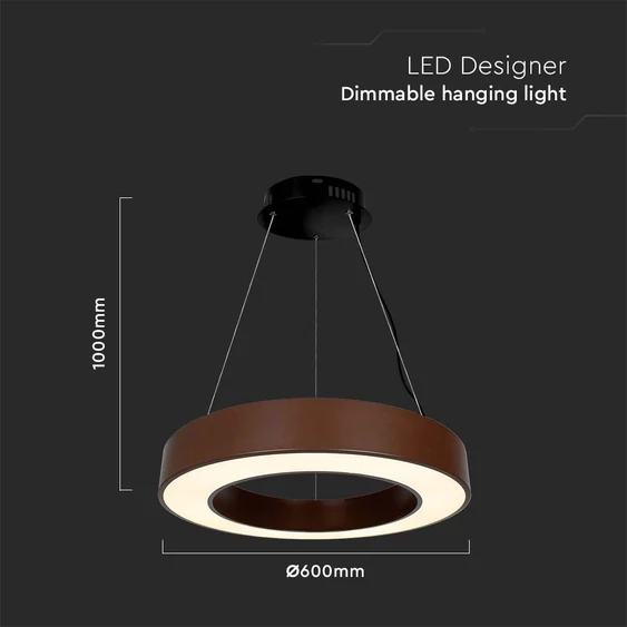 V-TAC dimmelhető 50W designer körcsillár, természetes fehér, Corten barna ház, 120 Lm/W - SKU 6959